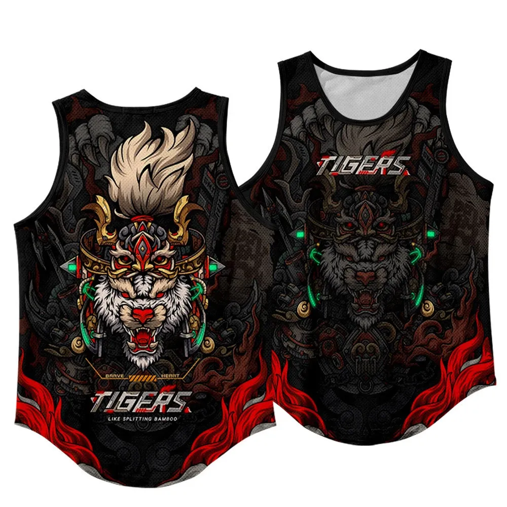 

New Hot Sale Anime Vest Black Tiger Print Men's fashion sleeveless shirt casual comfortable Boys Summer Tank Tops Streetwear
