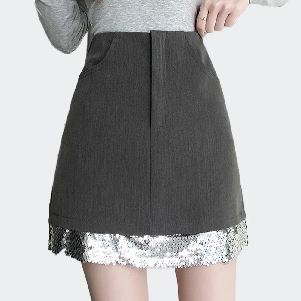 

Женская мини-юбка с блестками, трапециевидная юбка с завышенной талией и молнией, модель 2024 на весну и лето
