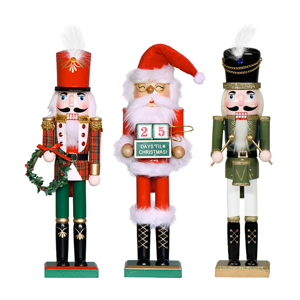 

38cm Christmas Nutcracker Wooden Soldier Drummer Creative Puppet Vintage Figurine Handicraft Festival Gift Ornament Home Decor