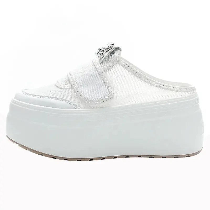 

8cm New Air Mesh Round Toe Platform Wedge Hollow Comfy Ladies Women Sandals Slipper Slides Summer Breathable Fashion Shoes