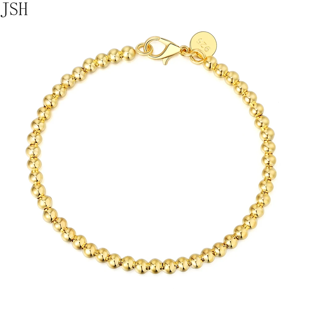 For Women 925 Sterling Silver 4mm Bead Gold Color Chain Bracelet Cute Wedding Lady Fashion Charm Jewelry Birthday Gift
For Women 925 Sterling Silver 4mm Bead Gold Color Chain Bracelet Cute Wedding Lady Fashion Charm Jewelry Birthday Gift