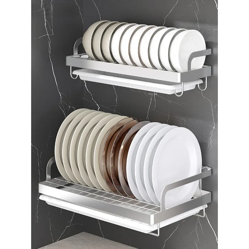 

304 Stainless Steel Dish Drying Rack,Wall Mounted Kitchen Organizer,Drainer Plate and Bowl Storage Shelf,Sink Tableware Holder