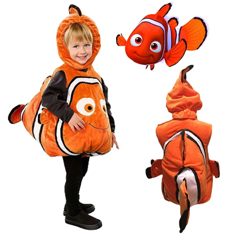 

Disney Anime Finding Nemo Cosplay Costume Kids Baby Clownfish Nemo Marlin Hooded Cosplay Halloween Party Clothing for Children