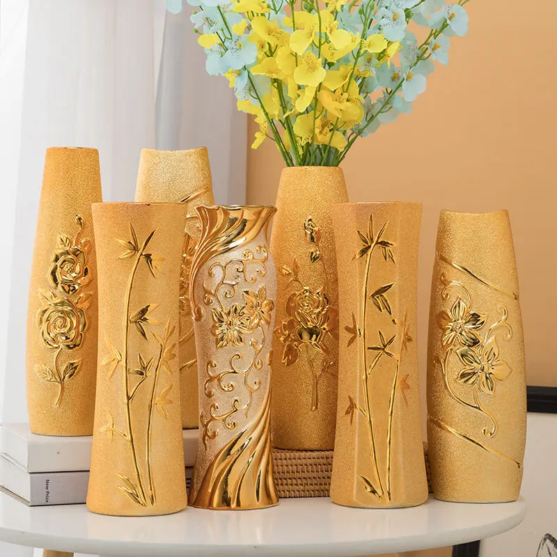 Modern Home Golden Ceramic Vase Luxury Living Room Desktop Decoration Cachepot For Flowers Decor Interior Wedding Flower Bottle
Modern Home Golden Ceramic Vase Luxury Living Room Desktop Decoration Cachepot For Flowers Decor Interior Wedding Flower Bottle