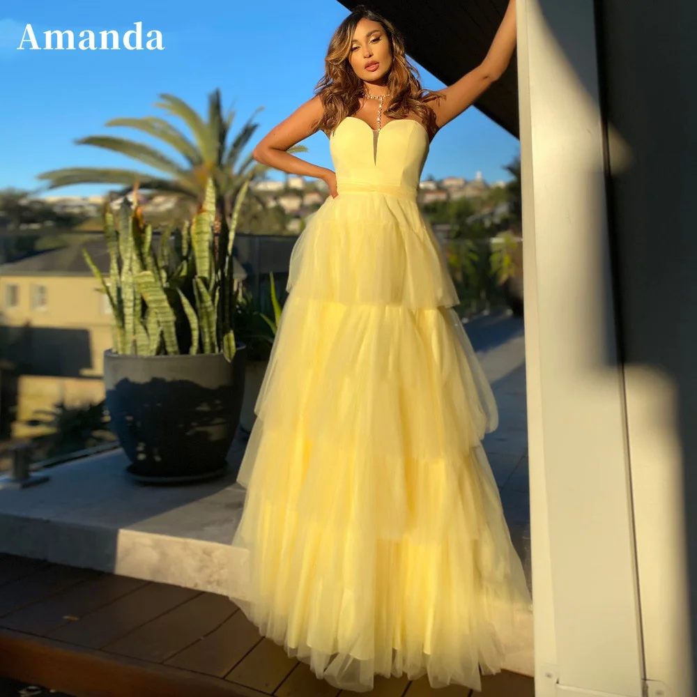Amanda Sexy Strapless Tulle Party Dress Light Yellow Robe De Soirée Multilayer A-line Evening Dress Sleeveless Prom Dress 2023
Amanda Sexy Strapless Tulle Party Dress Light Yellow Robe De Soirée Multilayer A-line Evening Dress Sleeveless Prom Dress 2023
