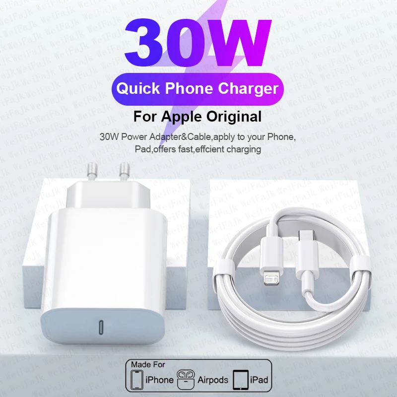 

For Apple Original Quick 30W USB Type C Charger For iPhone 14 13 12 11 Pro Max SE Mini X XS XR 8 Plus AirPods Fast Charge Cable