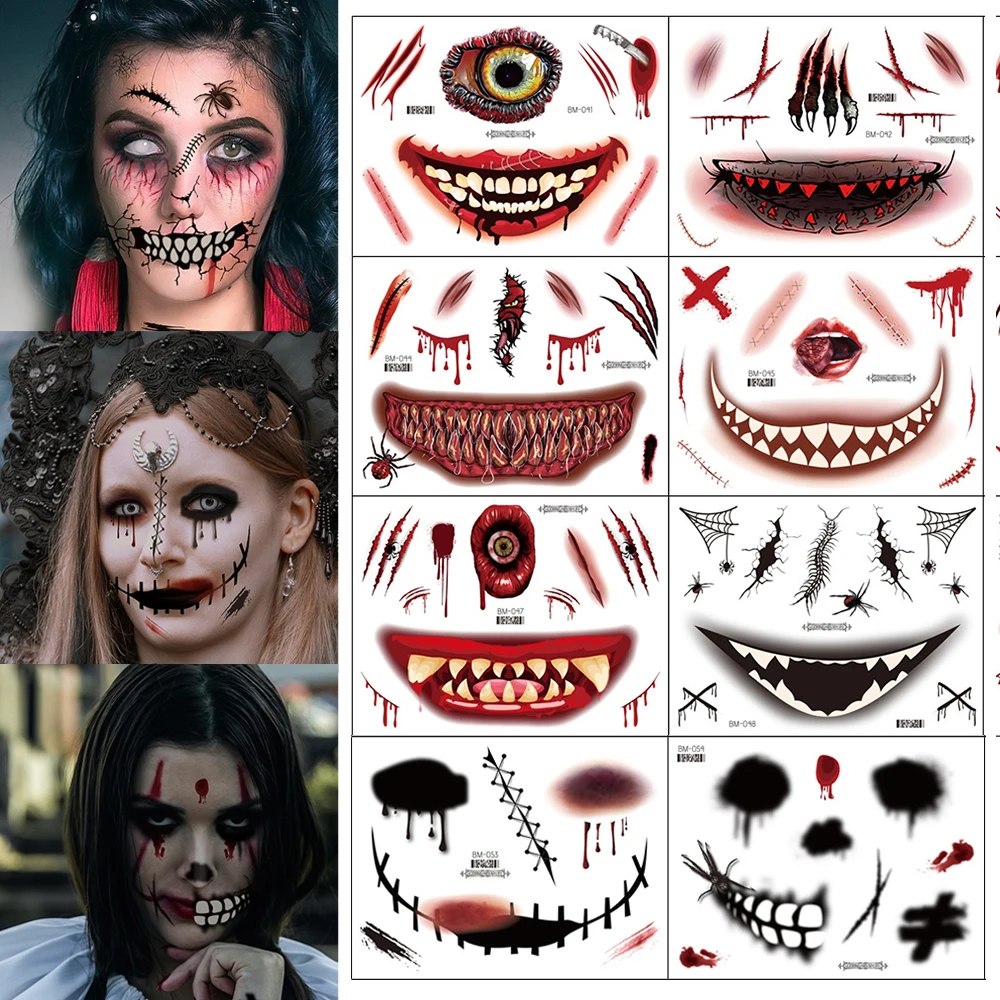 1PC Halloween Tattoo Sticker Bloody Wound Tattoo Stickers DIY Simulation Scar Tattoo Skull Scary Face Stickers Party Decor
1PC Halloween Tattoo Sticker Bloody Wound Tattoo Stickers DIY Simulation Scar Tattoo Skull Scary Face Stickers Party Decor