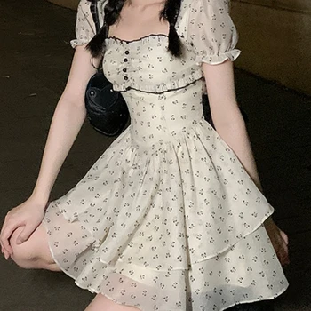 Uma Elegância Atemporal: Descubra o Conjunto Vestido de Cetim Elegante 12 2023 Summer French Vintage Floral Mini Dress Woman Beach Elegant One Piece Dress Korean Fashion Bow Sweet Short Party Dress Chic