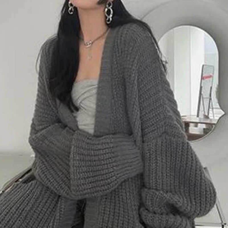 

Lazy Wind Mid-length Knitted Cardigan Women's Outer Wear Loose New Style Foreign Fashion Loose 2021 Autumn Sweater Coat Trend