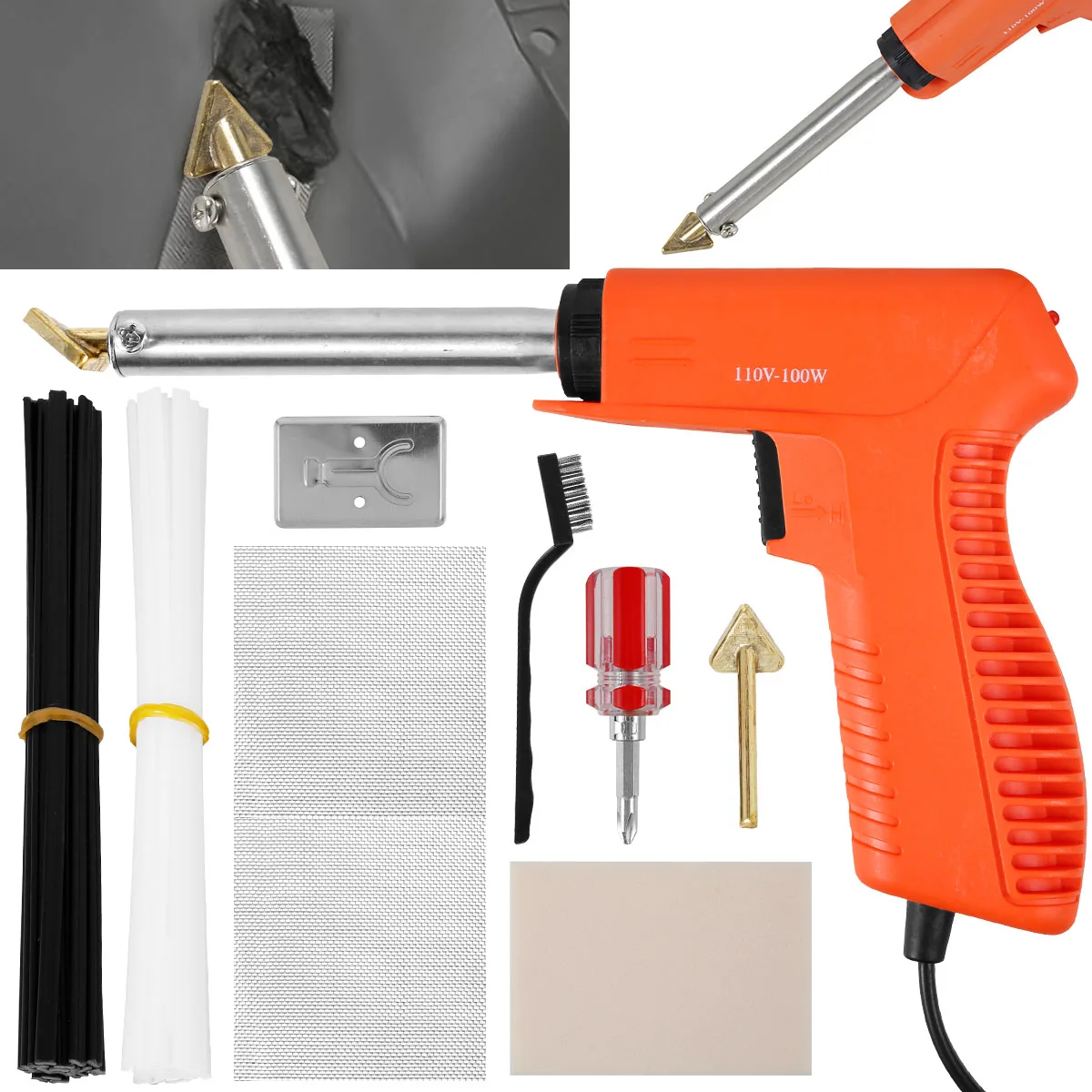 Plastic Welding Kit 100W Small Soldering Iron Kit Fast Heating Portable Car Bumper Repair Welder Tool Set with 2 Soldering Iron
Plastic Welding Kit 100W Small Soldering Iron Kit Fast Heating Portable Car Bumper Repair Welder Tool Set with 2 Soldering Iron