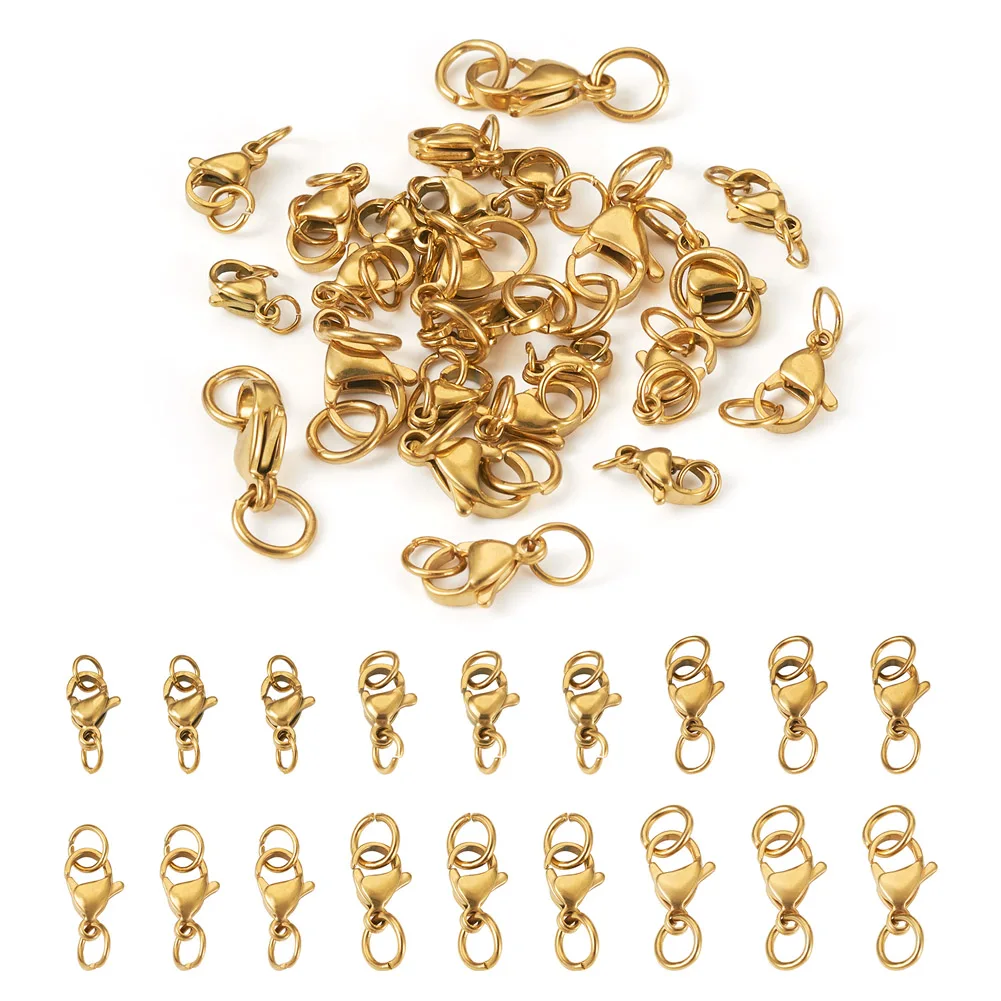 

30Pcs Stainless Steel Gold Color Lobster Clasps Claw Clasps Fastener Hook with Jump Rings for Bracelet Necklace Jewelry Making