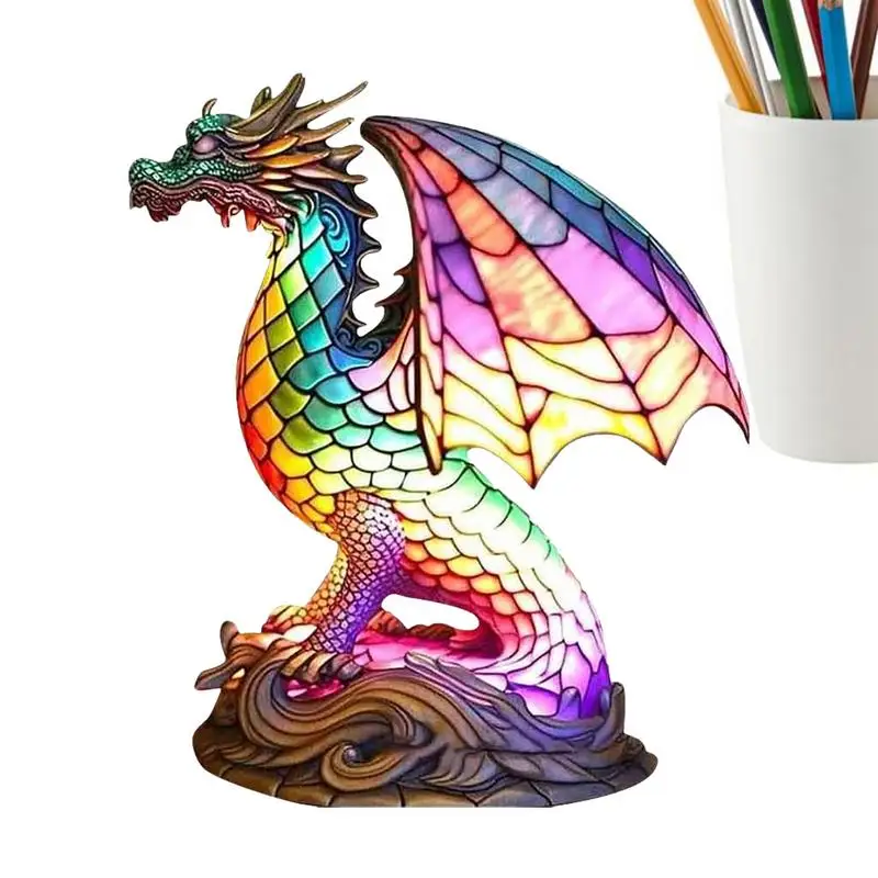 

Colorful Animal Style Desk Lamps Vintage Stained Glass Dragon Sea Turtle Table Lamp Lion Dolphin Wolf Design Bedroom Night Light