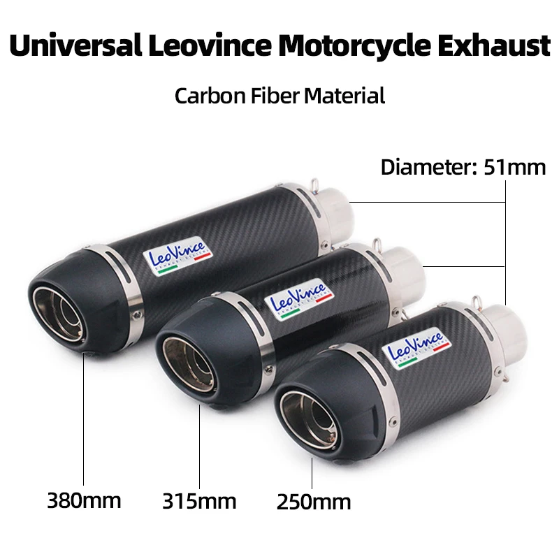 

51MM Universal Carbon Fiber Leovince Motorcycle Exhaust Muffler Pipe With DB Killer For Ninja250 Z400 Z900 R3 R6 MT07 CBR300 Etc