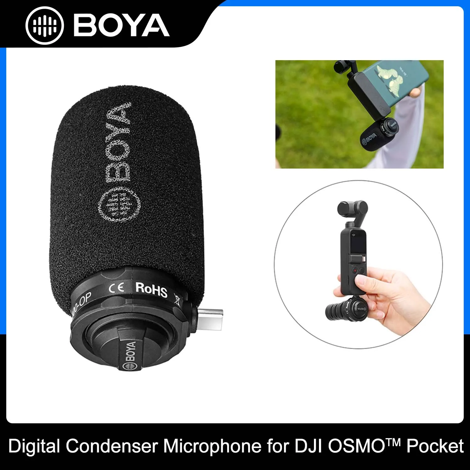 

BOYA BY-DM100-OP Type-C Shotgun Microphone Omnidirectional Plug-in Digital Condenser Mic + Windshield + Bag for DJI OSMO™ Pocket