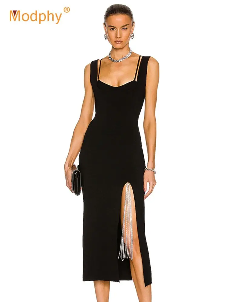 High Quality Black Bodycon Diamond Tassel Mid-Calf Rayon Bandage Dress 2022 Sexy Square Neck Evening Party Dresses Vestidos
High Quality Black Bodycon Diamond Tassel Mid-Calf Rayon Bandage Dress 2022 Sexy Square Neck Evening Party Dresses Vestidos