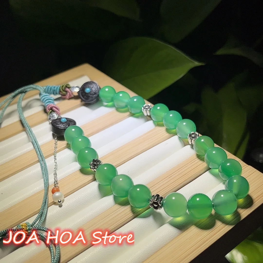 

DIY Jewelry Natural Green Chalcedony Agate Turquoise 925 Silver Accessories Color RopeChain Necklace Pendant Sweater Chain