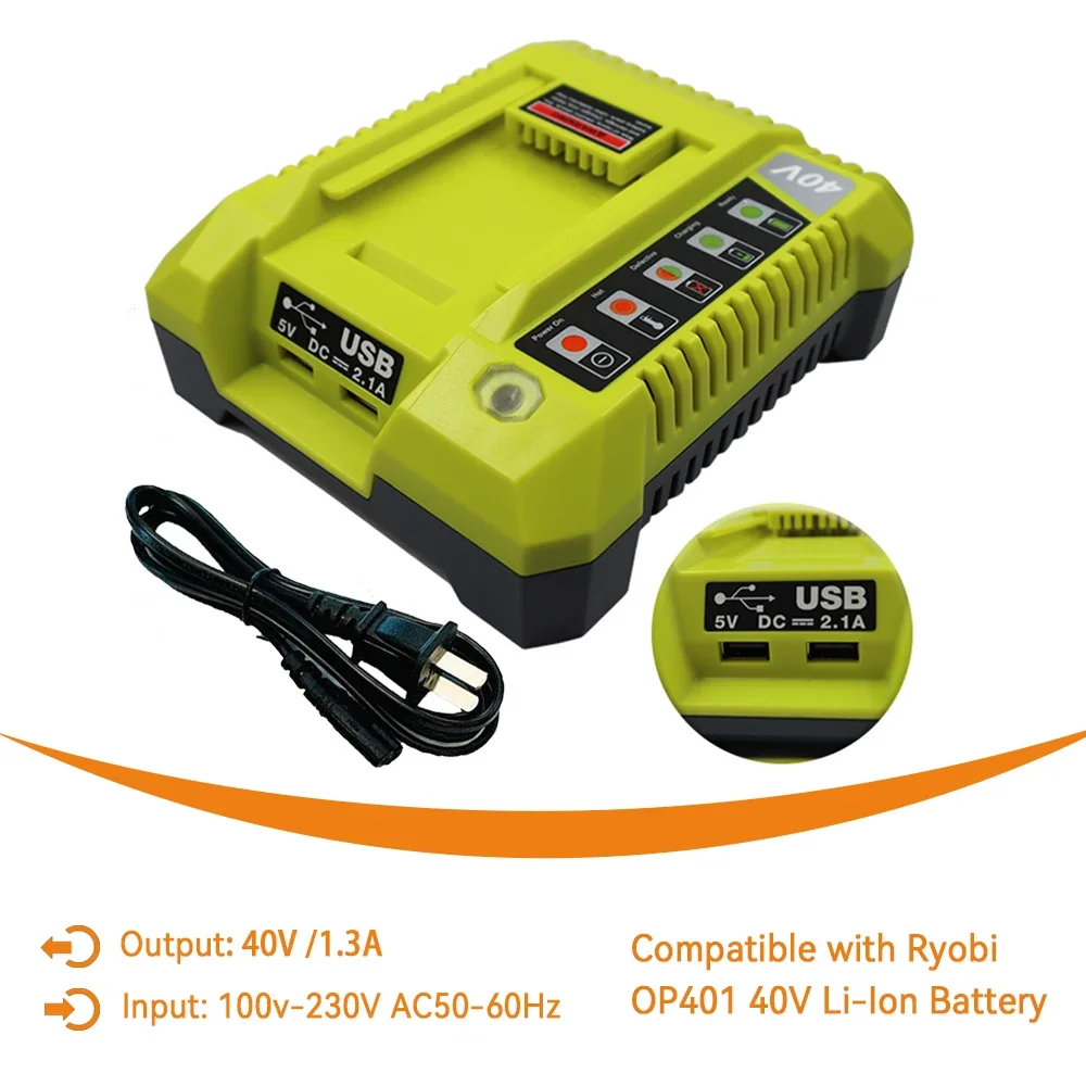 40V Charger for Ryobi OP401 Lithium-Ion Battery Charger For OP4050A OP4015 OP4026 OP4030 OP4040 OP4050 OP400A OP403A ZROP401
40V Charger for Ryobi OP401 Lithium-Ion Battery Charger For OP4050A OP4015 OP4026 OP4030 OP4040 OP4050 OP400A OP403A ZROP401