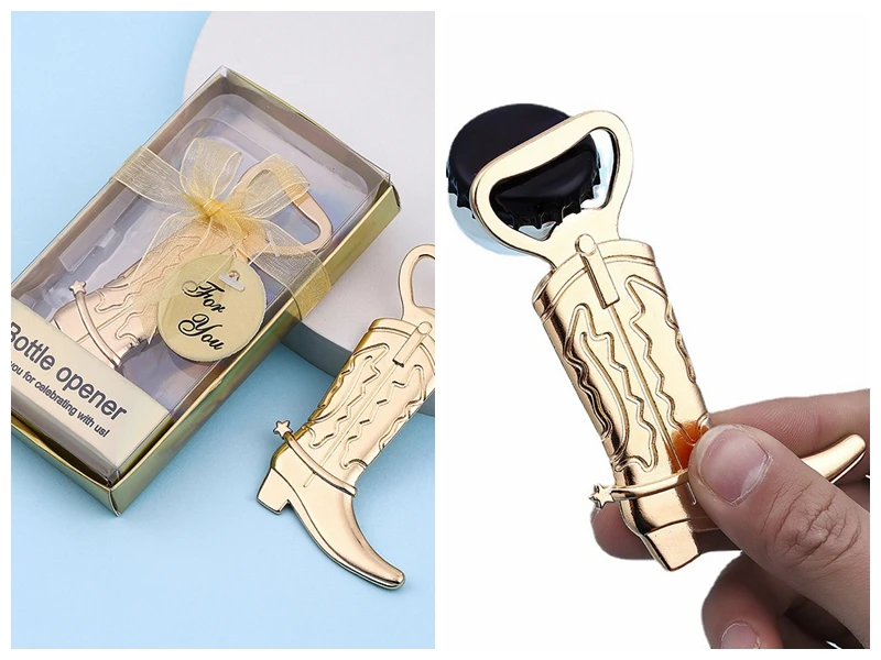 

(30 Pieces/lot) Gold Party favors of "Just Hitched" Cowboy Boot Bottle Opener Wedding Gift For Bridal wedding souvenirs
