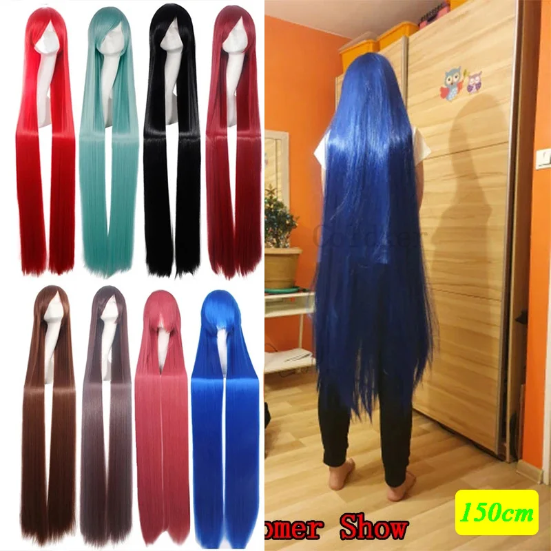 

Halloween Cosplay Anime Party Fancy Wig Costume Wig 150cm Long Straight Heat Resistant Synthetic Hair Anime Colored Hair