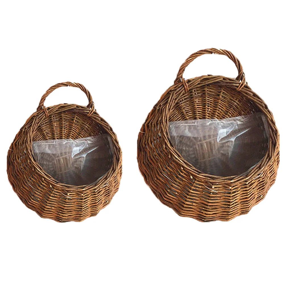 

2 Pcs Rattan Wall Hanging Flower Pot Basket Multi-function Book Vase for Flowers Plant Woven Flowerpot Container