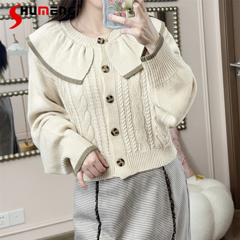 Autumn Winter New Knitwear Soft Skin-Friendly Ruffle Collar Cardigan Japanese Sweet Short Versatile Retro Sweater Jumpers Women
Autumn Winter New Knitwear Soft Skin-Friendly Ruffle Collar Cardigan Japanese Sweet Short Versatile Retro Sweater Jumpers Women