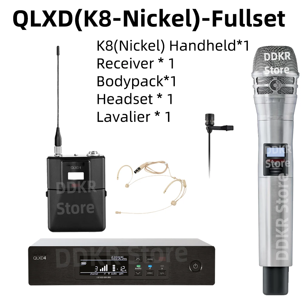 DDKR QLXD4 K8-Nickel Fullset UHF True Diversity Wireless Microphone System Karaoke Stage Performances Mic Wireless Professionnel
DDKR QLXD4 K8-Nickel Fullset UHF True Diversity Wireless Microphone System Karaoke Stage Performances Mic Wireless Professionnel