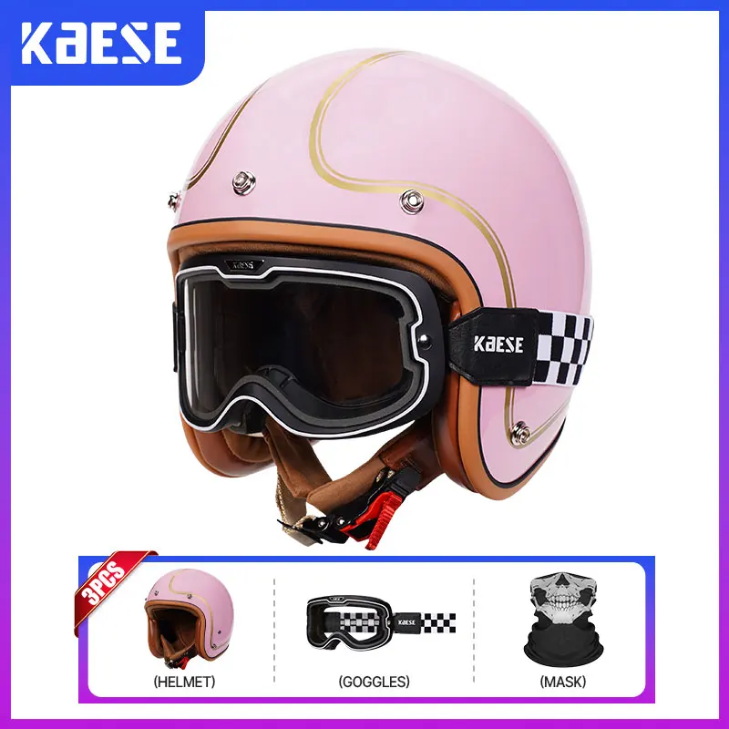 

Vintage Open Face Motorcycle Helmet Retro Scooter Moped 3/4 Open Helmets DOT Approved Jet Helmet with Goggles Men Women