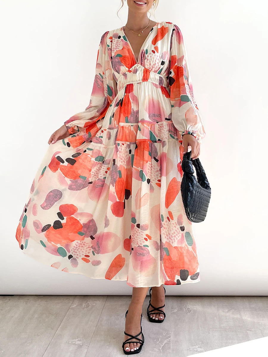 Women Boho Floral Print Long Dress V-Neck Long Sleeve Bohemian Dress Spring Casual Beach Party Dress
Women Boho Floral Print Long Dress V-Neck Long Sleeve Bohemian Dress Spring Casual Beach Party Dress