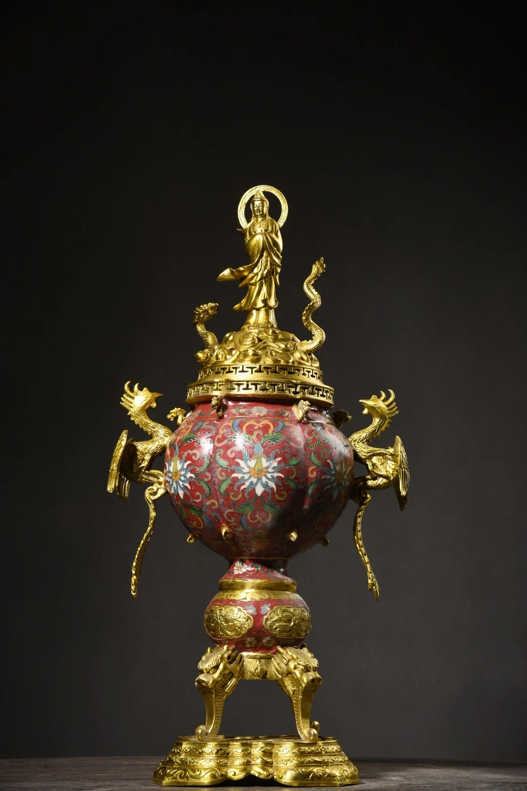 24"Tibetan Temple Collection Old Bronze Cloisonne Royal Dragon Guanyin Buddha Phoenix Ear incense burner Base Worship Hall
24"Tibetan Temple Collection Old Bronze Cloisonne Royal Dragon Guanyin Buddha Phoenix Ear incense burner Base Worship Hall
