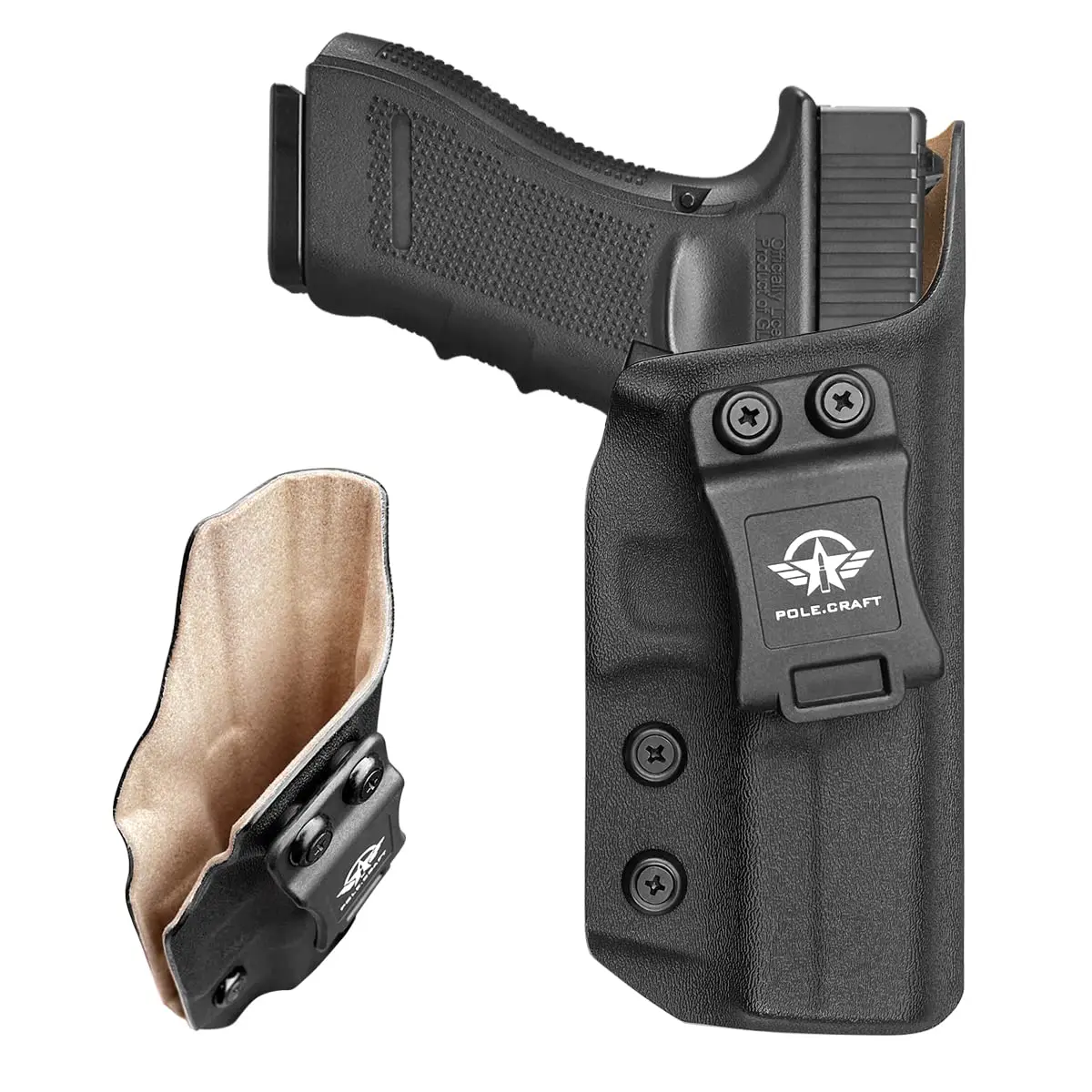 

POLE.CRAFT IWB Kydex Leather Holster Fit: Glock 17 Gen 1 2 3 4 5 / Glock 22 31 Gen 3 4 Pistol Case - Inside Waistband Concealed