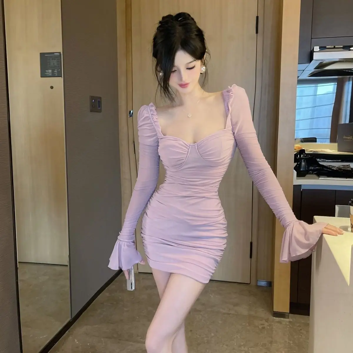 Gagarich Korean Fashion 2023 Explosive Sexy Dress Low-cut Solid Show Thin Pure Lust Elastic Mesh Pleated Tight Hip Dress Women
Gagarich Korean Fashion 2023 Explosive Sexy Dress Low-cut Solid Show Thin Pure Lust Elastic Mesh Pleated Tight Hip Dress Women