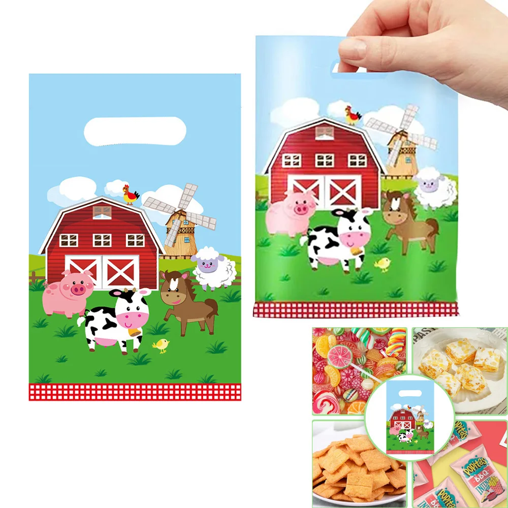 

10-30pcs Farm Animals Party Favor Goodie Treat Bags Cow Sheep Pig Horse Chick Barnyard Animals Themed Birthday Candy Plastic Bag