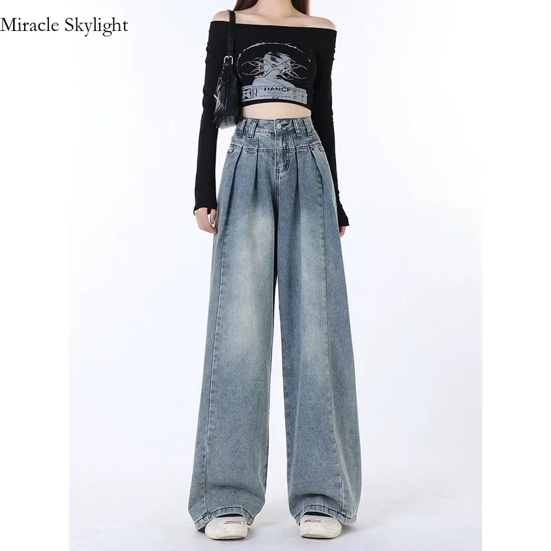 American Style HigH Waisted CrotCh Covered Wide Leg Jeans Female Niche New Loose And Slimming Design Pleated Floor Mop Pants
American Style HigH Waisted CrotCh Covered Wide Leg Jeans Female Niche New Loose And Slimming Design Pleated Floor Mop Pants