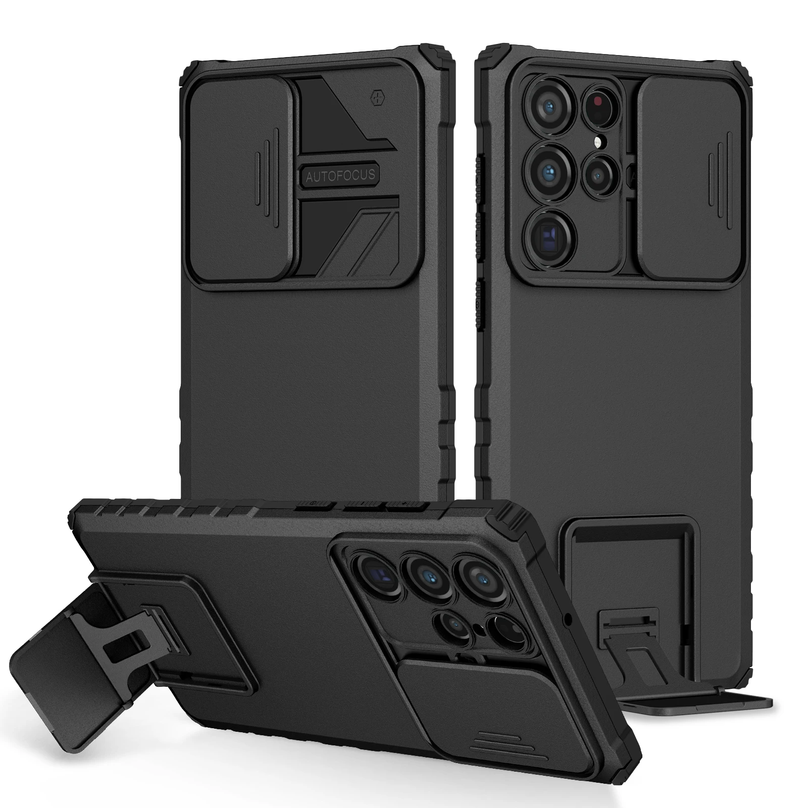 

For Samsung Galaxy S23 S22 Ultra S21 Plus S20 FE Note 20 A72 A52 A32 A53 A13 5G Case Armor Shockproof Slide Lens Kickstand Cover