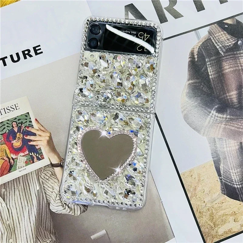 

Crown Fox Fur Sparkle Gems Case, Love Bling Flower Cases for Samsung Galaxy Z Flip6, 2, 3, 4, Flip4, Flip5, 5G, Luxury Fashion