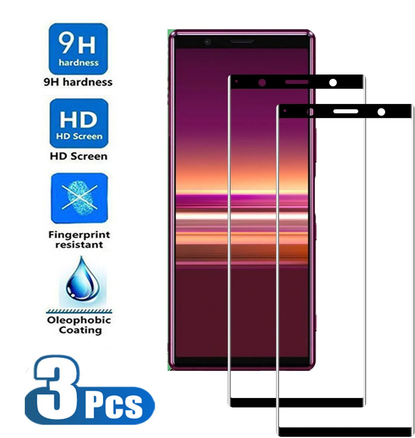 

3Pcs Black Edge Tempered Glass For Sony Xperia 10 5 1 II III IV Screen Protector For Sony Xperia XZS XZ2 10 III Glass Film