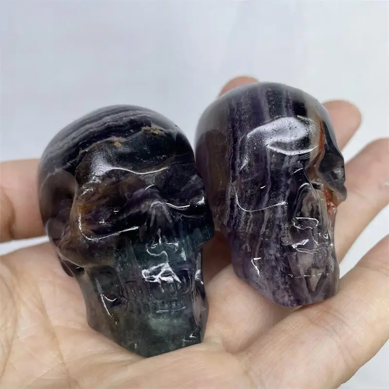 

Natural Stone Carved Figurine Fluorite Skulls Statue Healing Crystal Decoration Gemstone Collection 1pcs