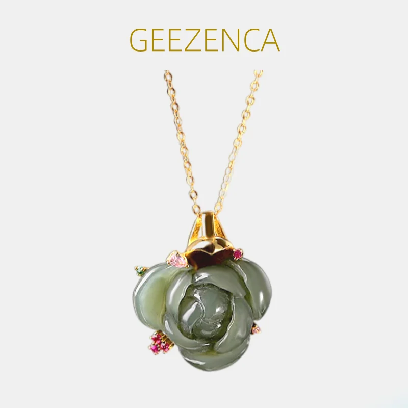 GEEZENCA S925 Silver Gold Plated Green Jasper Red Zircon Lotus Pendant For Women Luxury Ethnic Flower Pendants Without Chain
GEEZENCA S925 Silver Gold Plated Green Jasper Red Zircon Lotus Pendant For Women Luxury Ethnic Flower Pendants Without Chain