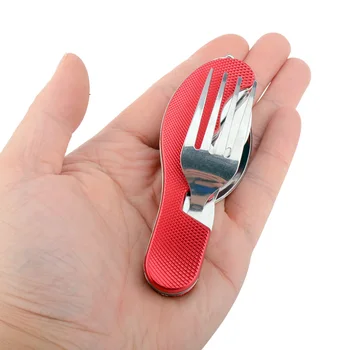 Utensílio de Campanha Colorido e Multifuncional: O Canivete Portátil para Todas as Aventura 7 Portable Travel Camping Outdoor Tool Stainless Steel Folding Multi Functional Knife Fork Spoon Opener Tableware Set
