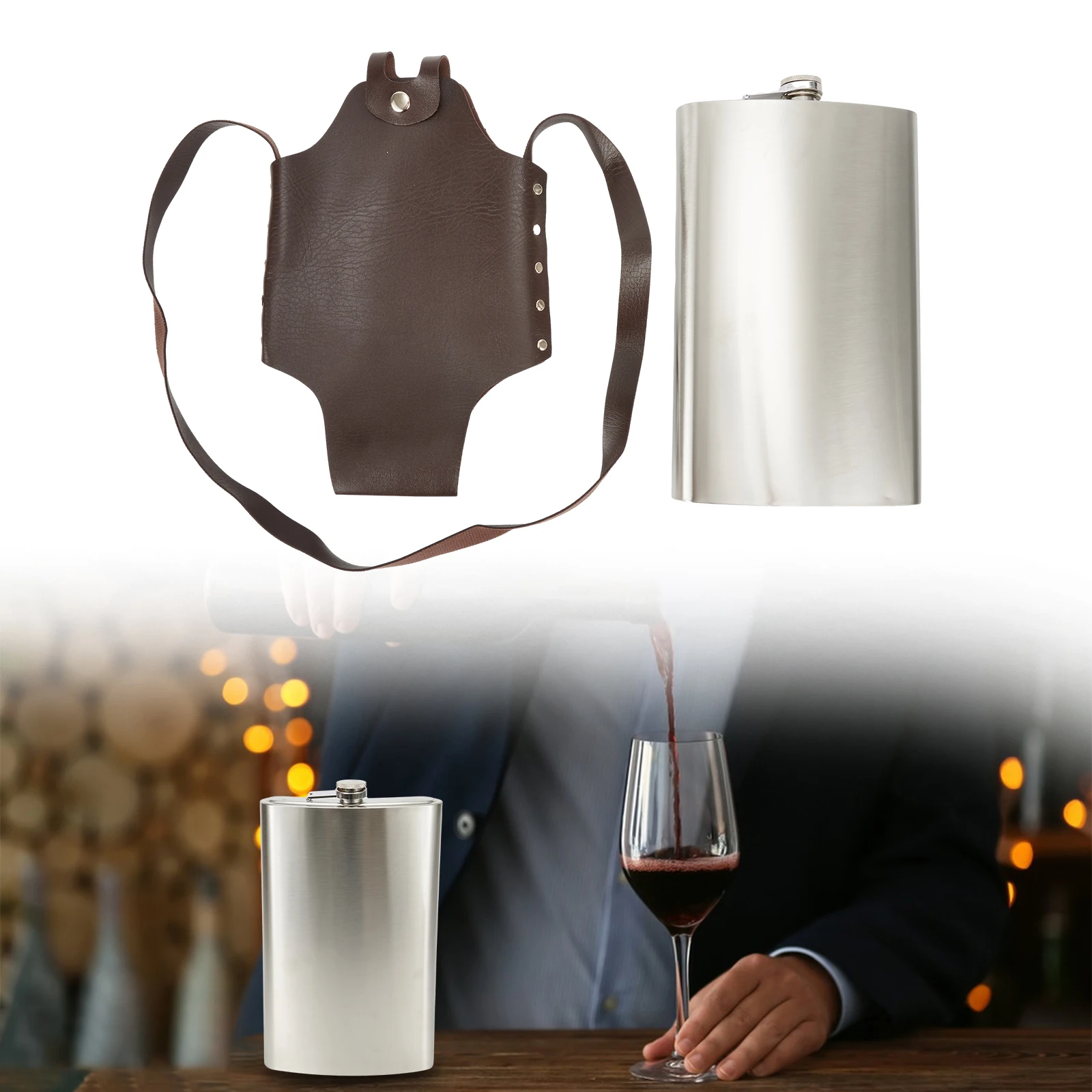 Outdoor Wine Pot Portable Hip Flask Bottle With Leather Cover Stainless Steel Big Capacity 1800ml High Quality
Outdoor Wine Pot Portable Hip Flask Bottle With Leather Cover Stainless Steel Big Capacity 1800ml High Quality