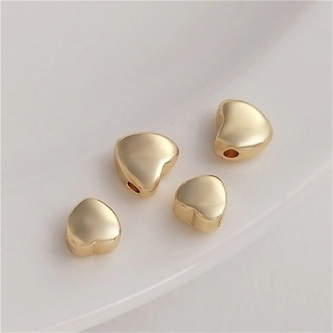 

14K Genuine Gold Double Curved Peach Heart Shaped Separated Beads Heart-shaped Loose Beads Handmade DIY Bracelets Jewelry C242