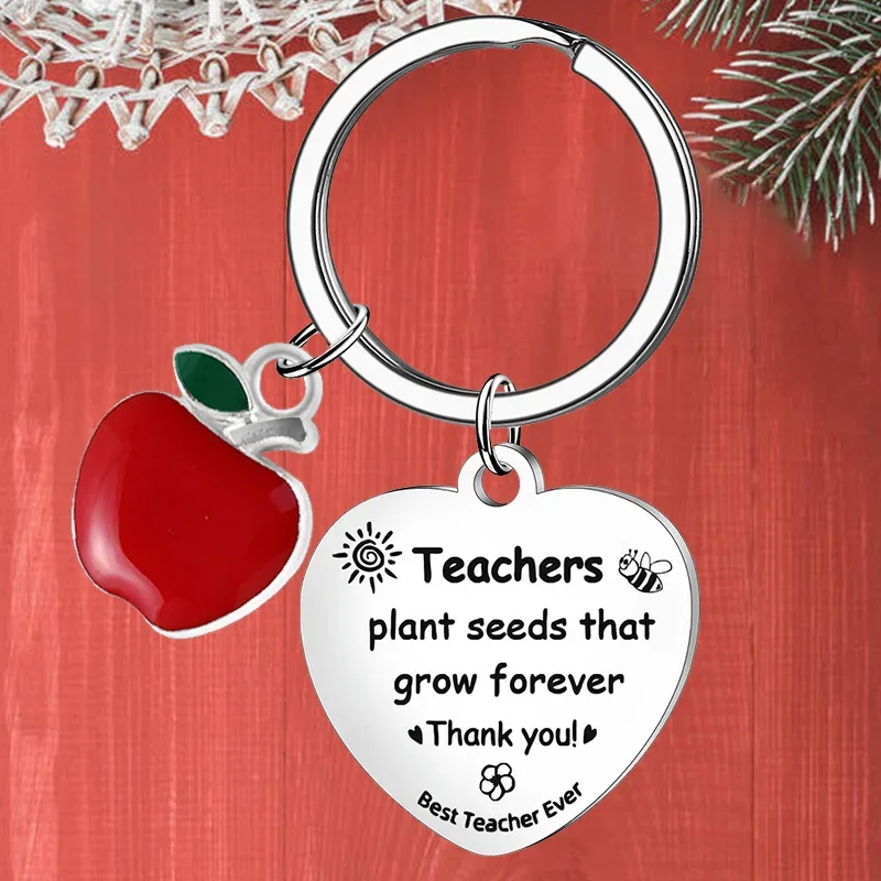 

Heart Teacher Keychain Teachers Plant Seeds That Grow Forever Teacher Key chain Keyring Holder