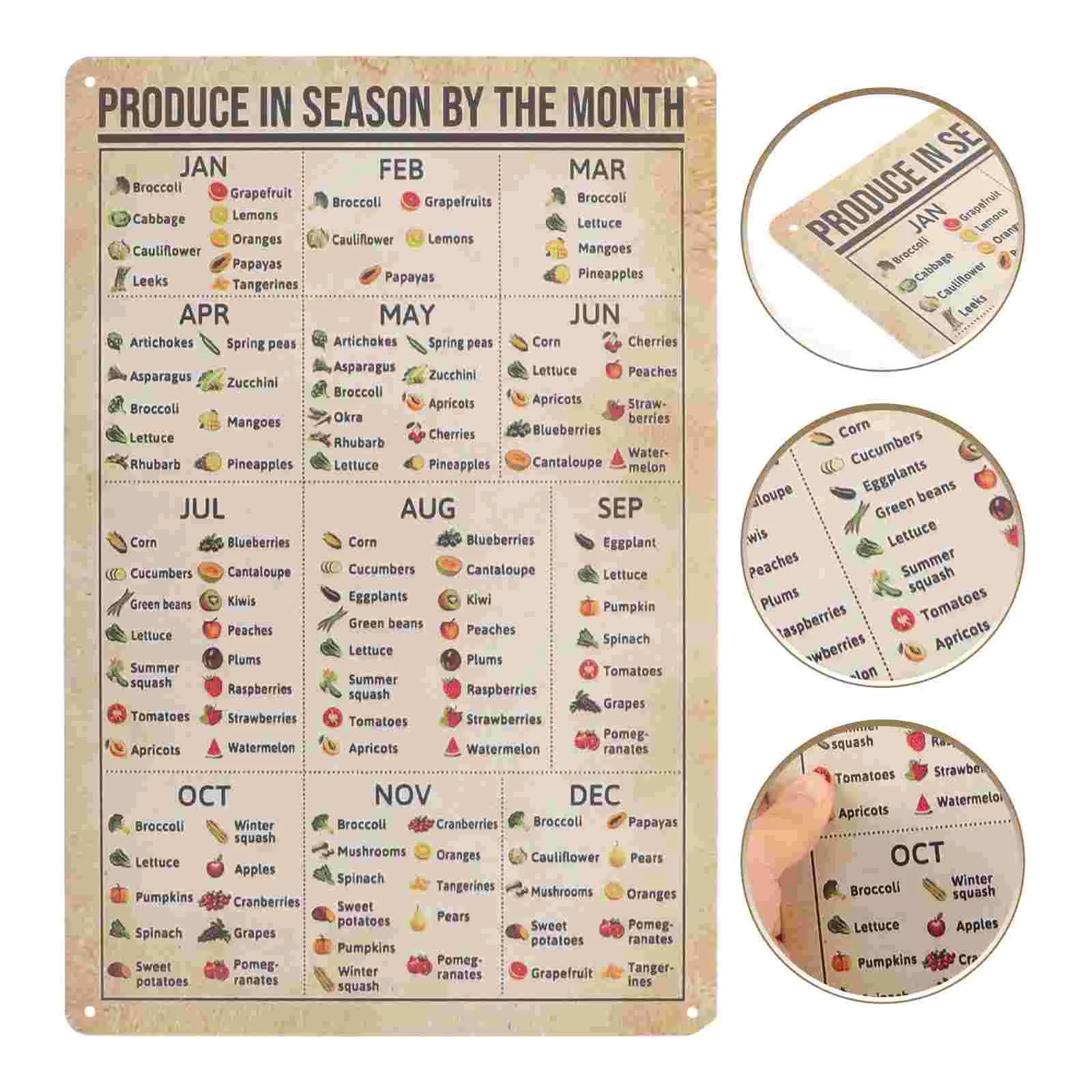 Metal Vegetable Fruit Sign for Kitchen Chart Poster Wall Season Seasonal Posters Signs
Metal Vegetable Fruit Sign for Kitchen Chart Poster Wall Season Seasonal Posters Signs
