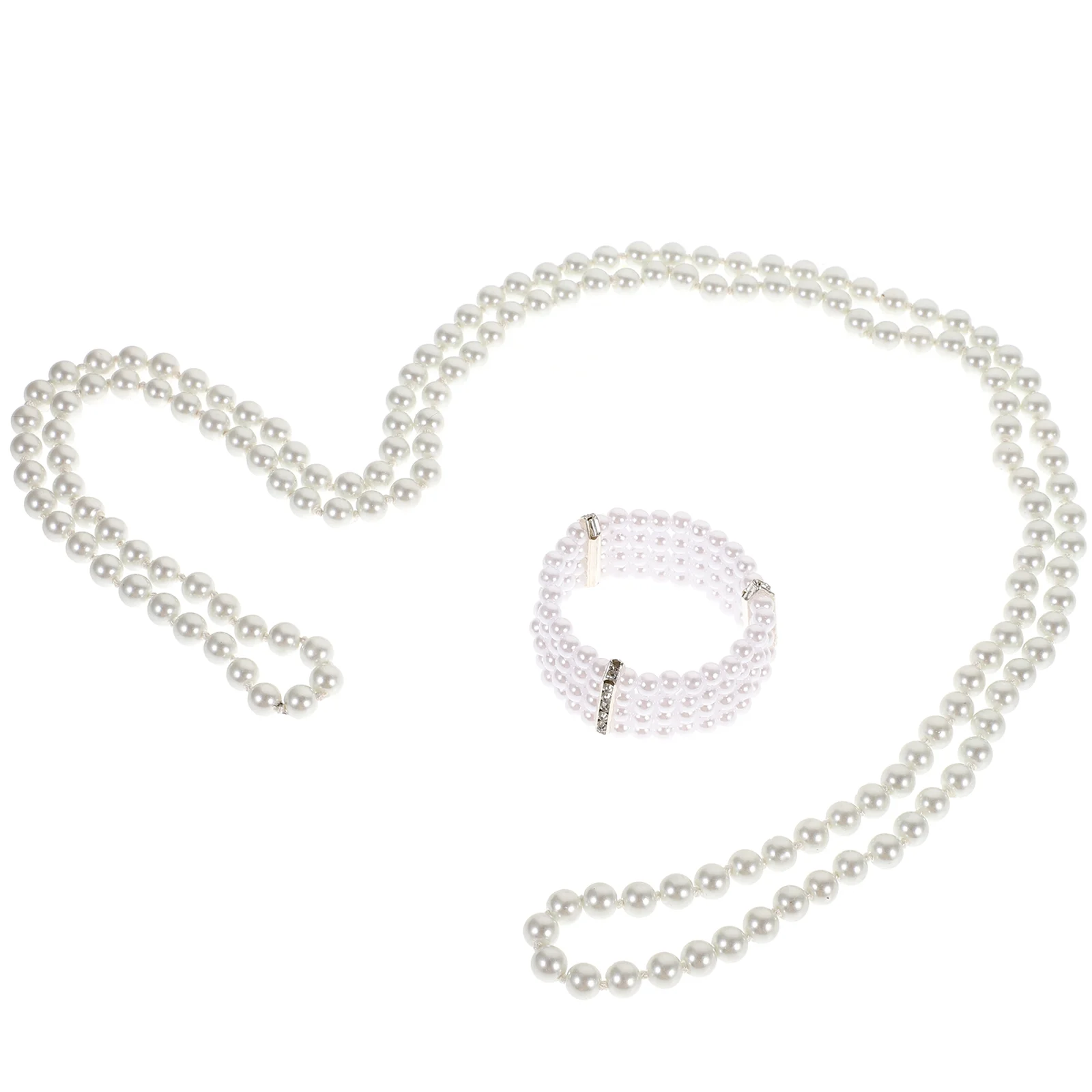 

Women Simulated Pearl Necklace Bracelet Set Multi Layer Strand Single Dance Party Jewelry for Women