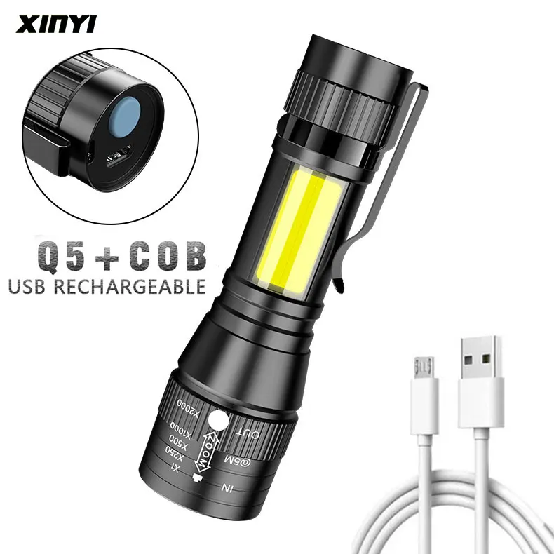 Portable USB Rechargeable LED Flashlight COB+Q5 Built-in batteryTactical Torch Flashlights 3Modes Work Light Emergency Lanterna
Portable USB Rechargeable LED Flashlight COB+Q5 Built-in batteryTactical Torch Flashlights 3Modes Work Light Emergency Lanterna
