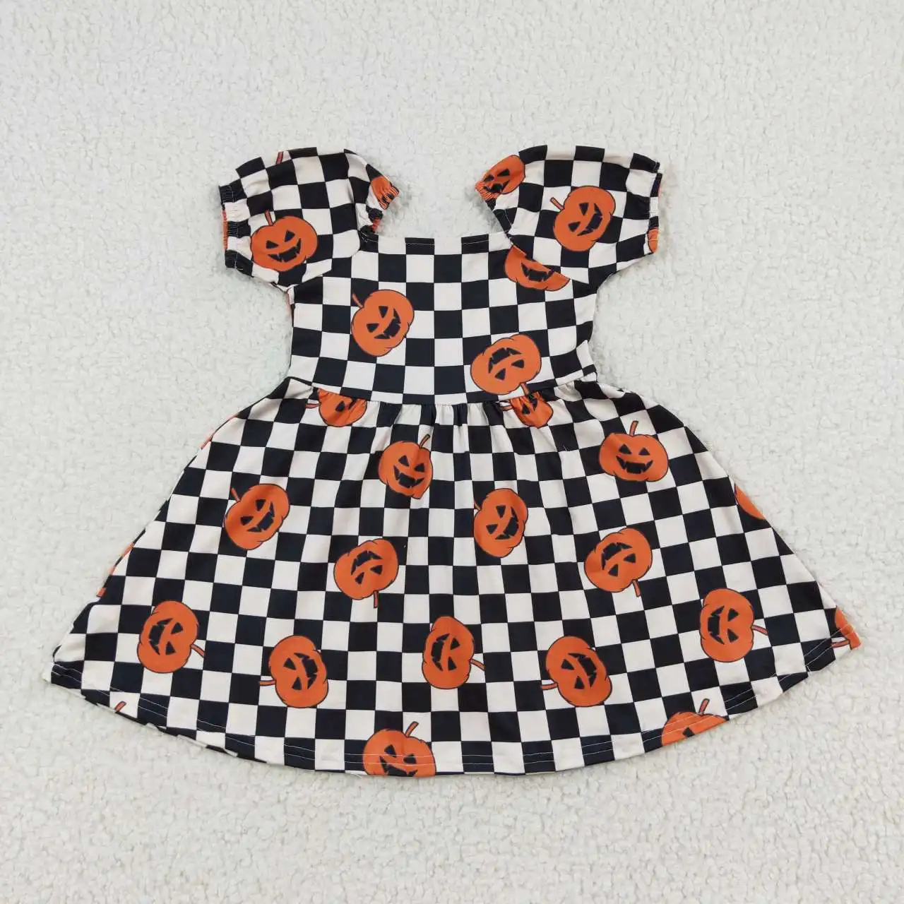 

GLD0302 Kids Halloween Clothes Short Sleeve Pumpkin Print Milk Silk Baby Girl Dress