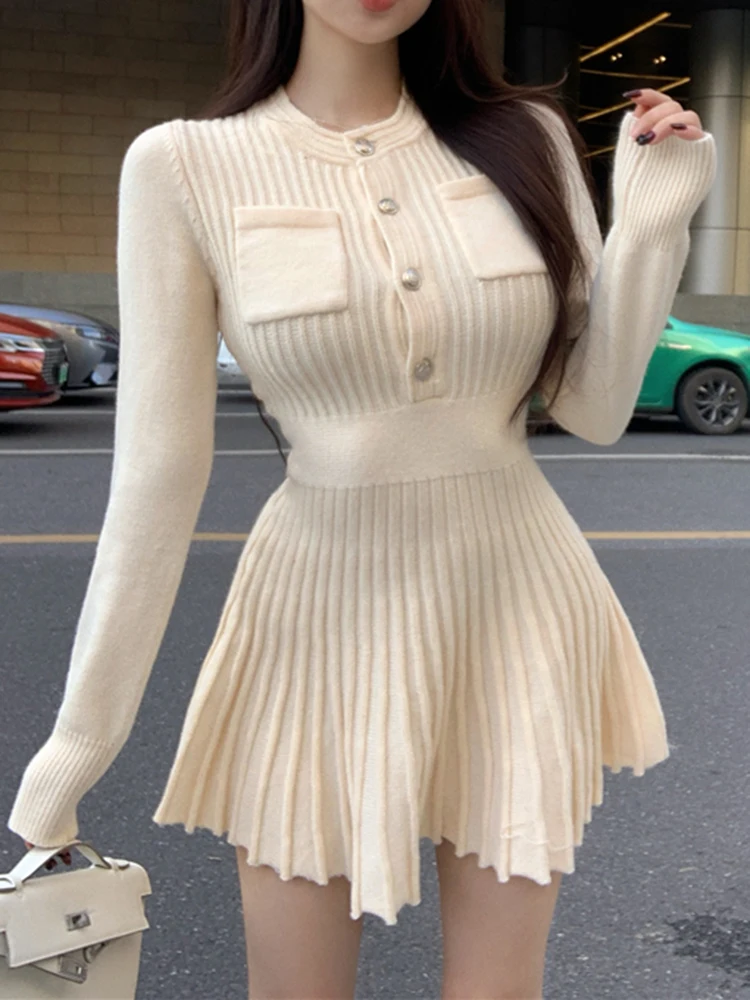 Button Design Long Sleeve Kninted Short Dress Women Korean Fashion Dress Female Party Y2k Pleated Dresses Winter Spring 2023
Button Design Long Sleeve Kninted Short Dress Women Korean Fashion Dress Female Party Y2k Pleated Dresses Winter Spring 2023
