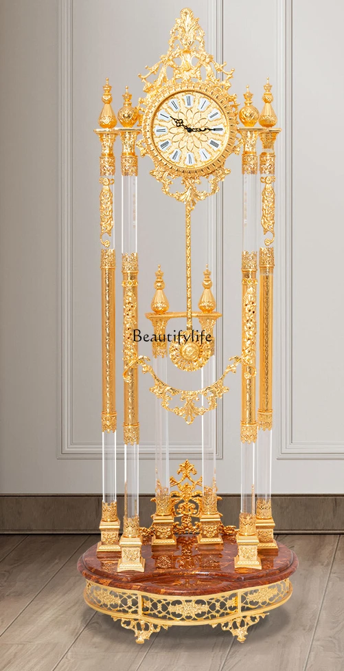 

Seiko Quartz Movement European High-End Luxury Gold Pure Copper Floor Clock