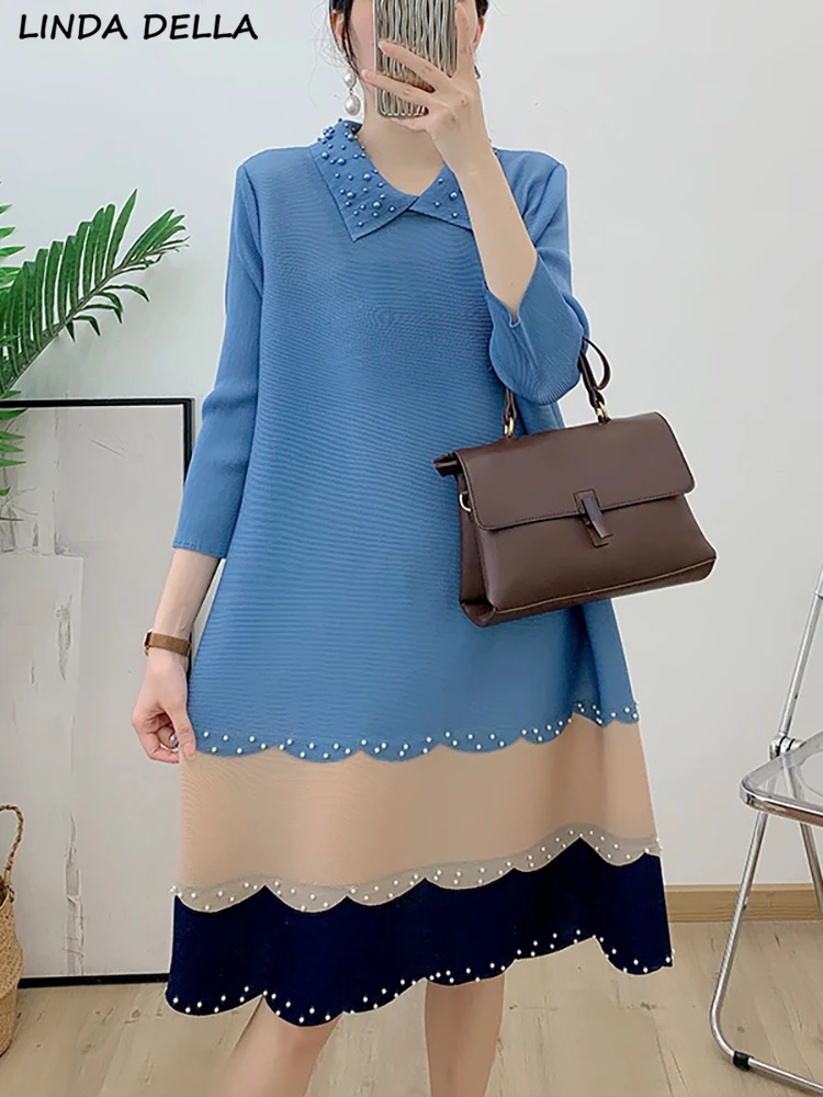 LINDA DELLA Summer Fashion Runway Purple Vintage Big Size Dress Women Polo Collar Beading Loose Waist Casual Midi Pleated Dress
LINDA DELLA Summer Fashion Runway Purple Vintage Big Size Dress Women Polo Collar Beading Loose Waist Casual Midi Pleated Dress