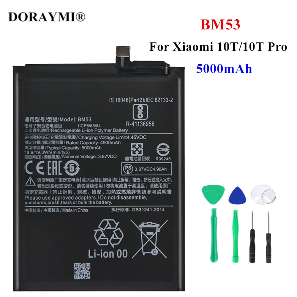Original Replacement Battery BM53 For Xiaomi 10T 10T Pro Mi 10T 5000mAh BM 53 Phone Batteries+ Free Tools
Original Replacement Battery BM53 For Xiaomi 10T 10T Pro Mi 10T 5000mAh BM 53 Phone Batteries+ Free Tools